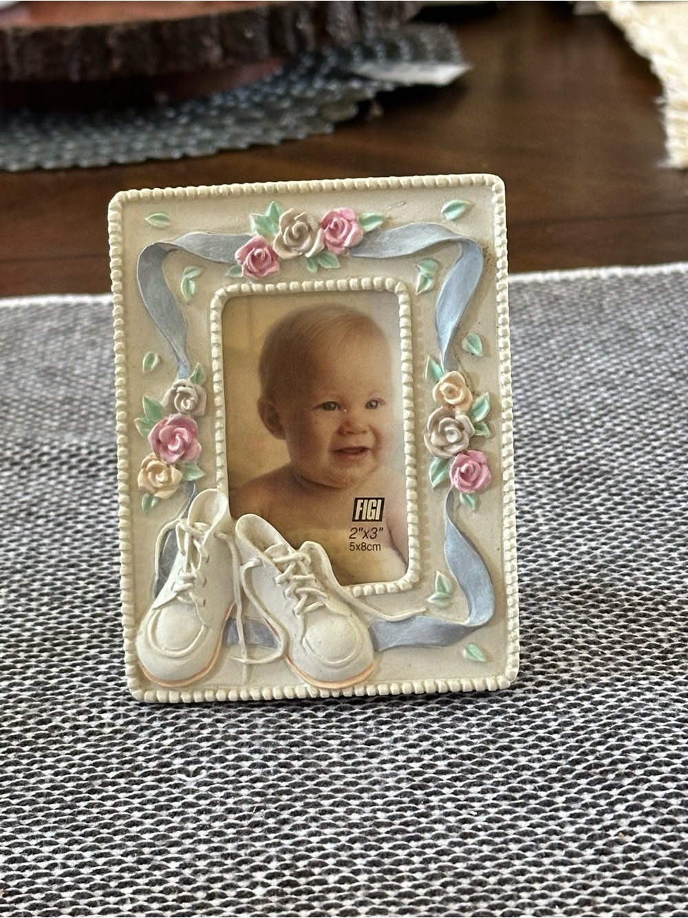 Cream Decorative Baby Photo Frame with Shoe Accents
